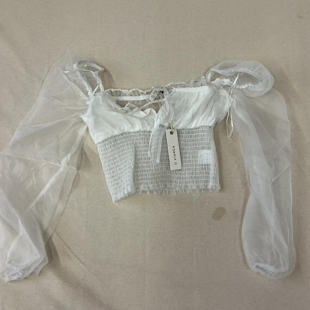O.Vianca sheer puff sleeve crop top
